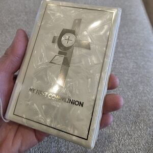My First Communion Book Vtg 1978 Pearlescent Vinyl Padded Cover Gold Gilt Pages